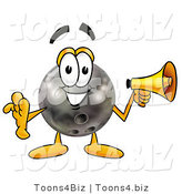 Illustration of a Bowling Ball Mascot Holding a Megaphone by Mascot Junction