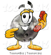 Illustration of a Bowling Ball Mascot Holding a Telephone by Mascot Junction