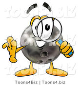 Illustration of a Bowling Ball Mascot Looking Through a Magnifying Glass by Mascot Junction