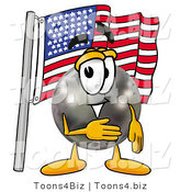 Illustration of a Bowling Ball Mascot Pledging Allegiance to an American Flag by Mascot Junction