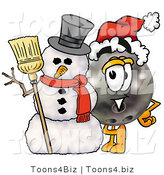 Illustration of a Bowling Ball Mascot with a Snowman on Christmas by Mascot Junction