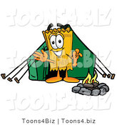 Illustration of a Cartoon Admission Ticket Mascot Camping with a Tent and Fire by Toons4Biz