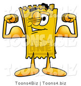 Illustration of a Cartoon Admission Ticket Mascot Flexing His Arm Muscles by Mascot Junction