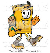 Illustration of a Cartoon Admission Ticket Mascot Hiking and Carrying a Backpack by Mascot Junction