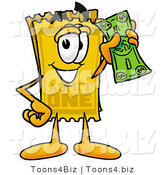 Illustration of a Cartoon Admission Ticket Mascot Holding a Dollar Bill by Toons4Biz