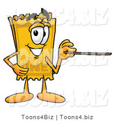 Illustration of a Cartoon Admission Ticket Mascot Holding a Pointer Stick by Toons4Biz