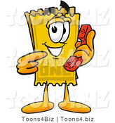 Illustration of a Cartoon Admission Ticket Mascot Holding a Telephone by Mascot Junction