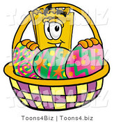 Illustration of a Cartoon Admission Ticket Mascot in an Easter Basket Full of Decorated Easter Eggs by Mascot Junction