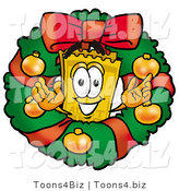 Illustration of a Cartoon Admission Ticket Mascot in the Center of a Christmas Wreath by Mascot Junction