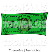 Illustration of a Cartoon Admission Ticket Mascot on a Dollar Bill by Toons4Biz