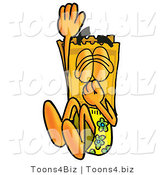 Illustration of a Cartoon Admission Ticket Mascot Plugging His Nose While Jumping into Water by Toons4Biz