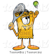 Illustration of a Cartoon Admission Ticket Mascot Preparing to Hit a Tennis Ball by Mascot Junction