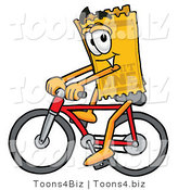 Illustration of a Cartoon Admission Ticket Mascot Riding a Bicycle by Mascot Junction