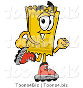 Illustration of a Cartoon Admission Ticket Mascot Roller Blading on Inline Skates by Mascot Junction