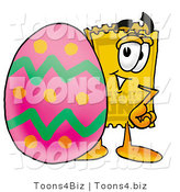Illustration of a Cartoon Admission Ticket Mascot Standing Beside an Easter Egg by Toons4Biz