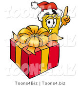 Illustration of a Cartoon Admission Ticket Mascot Standing by a Christmas Present by Mascot Junction