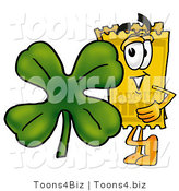 Illustration of a Cartoon Admission Ticket Mascot with a Green Four Leaf Clover on St Paddy's or St Patricks Day by Mascot Junction