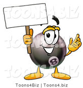 Illustration of a Cartoon Billiard 8 Ball Masco Holding a Blank Sign by Mascot Junction