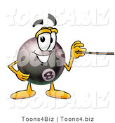 Illustration of a Cartoon Billiard 8 Ball Masco Holding a Pointer Stick by Mascot Junction