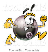 Illustration of a Cartoon Billiard 8 Ball Masco Running by Mascot Junction