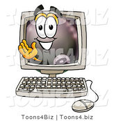 Illustration of a Cartoon Billiard 8 Ball Masco Waving from Inside a Computer Screen by Mascot Junction