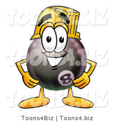 Illustration of a Cartoon Billiard 8 Ball Masco Wearing a Helmet by Mascot Junction