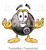 Illustration of a Cartoon Billiard 8 Ball Masco with Welcoming Open Arms by Mascot Junction