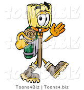 Illustration of a Cartoon Broom Mascot Hiking and Carrying a Backpack by Toons4Biz