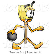 Illustration of a Cartoon Broom Mascot Holding a Bowling Ball by Mascot Junction