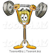 Illustration of a Cartoon Broom Mascot Holding a Heavy Barbell Above His Head by Mascot Junction