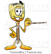 Illustration of a Cartoon Broom Mascot Holding a Pointer Stick by Mascot Junction