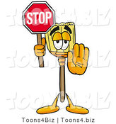 Illustration of a Cartoon Broom Mascot Holding a Stop Sign by Mascot Junction