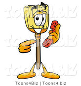 Illustration of a Cartoon Broom Mascot Holding a Telephone by Mascot Junction