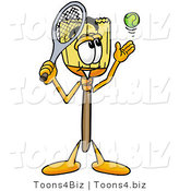 Illustration of a Cartoon Broom Mascot Preparing to Hit a Tennis Ball by Mascot Junction