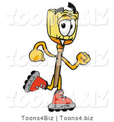 Illustration of a Cartoon Broom Mascot Roller Blading on Inline Skates by Mascot Junction