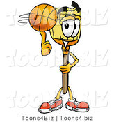 Illustration of a Cartoon Broom Mascot Spinning a Basketball on His Finger by Mascot Junction