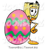 Illustration of a Cartoon Broom Mascot Standing Beside an Easter Egg by Mascot Junction