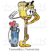 Illustration of a Cartoon Broom Mascot Swinging His Golf Club While Golfing by Mascot Junction