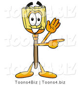 Illustration of a Cartoon Broom Mascot Waving and Pointing by Toons4Biz