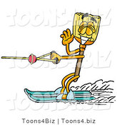 Illustration of a Cartoon Broom Mascot Waving While Water Skiing by Mascot Junction