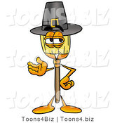 Illustration of a Cartoon Broom Mascot Wearing a Pilgrim Hat on Thanksgiving by Mascot Junction