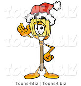 Illustration of a Cartoon Broom Mascot Wearing a Santa Hat and Waving by Mascot Junction