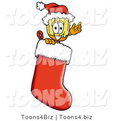 Illustration of a Cartoon Broom Mascot Wearing a Santa Hat Inside a Red Christmas Stocking by Mascot Junction