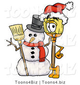 Illustration of a Cartoon Broom Mascot with a Snowman on Christmas by Mascot Junction