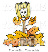 Illustration of a Cartoon Broom Mascot with Autumn Leaves and Acorns in the Fall by Mascot Junction