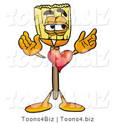 Illustration of a Cartoon Broom Mascot with His Heart Beating out of His Chest by Mascot Junction