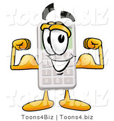 Illustration of a Cartoon Calculator Mascot Flexing His Arm Muscles by Toons4Biz