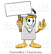 Illustration of a Cartoon Calculator Mascot Holding a Blank Sign by Mascot Junction