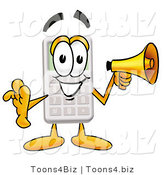 Illustration of a Cartoon Calculator Mascot Holding a Megaphone by Mascot Junction