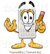 Illustration of a Cartoon Calculator Mascot Holding a Pencil by Mascot Junction